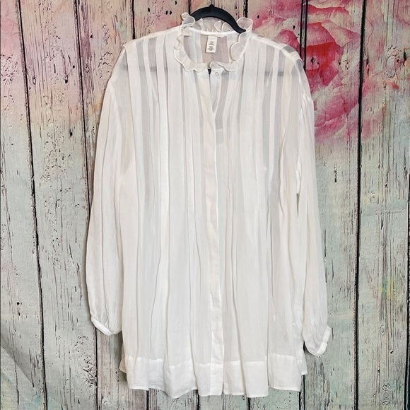 H&M White Sheer Blouse & Cami/Slip Combo with Ruffle Collar XS - Picture 1 of 6